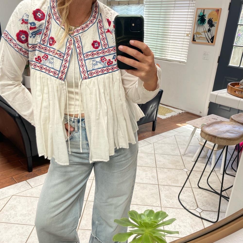 BoHo craft embroidered jacket 🪢🪡 free spirited birds and flowers